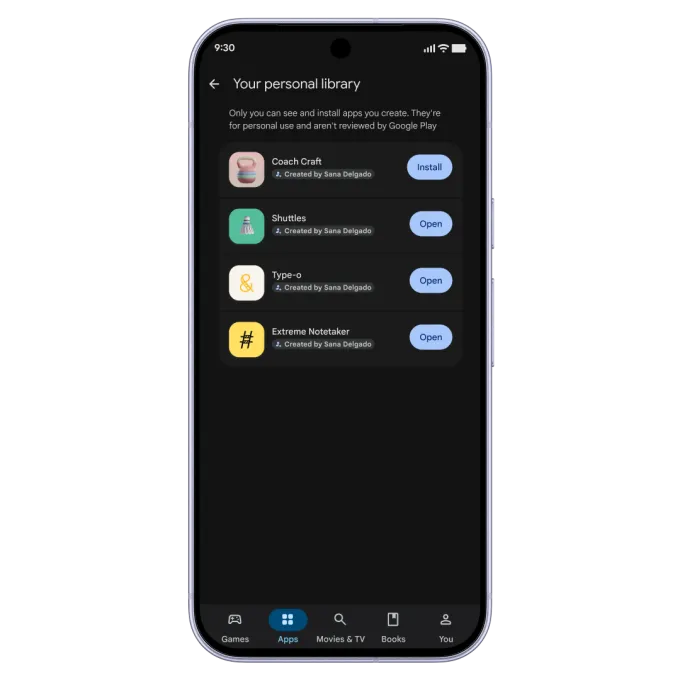 Google Play 支持个人私密应用，AI 生成应用可直接在 Android 运行
