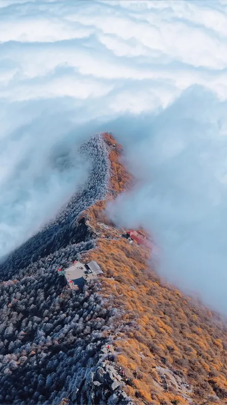 秦岭半山红叶半山雪